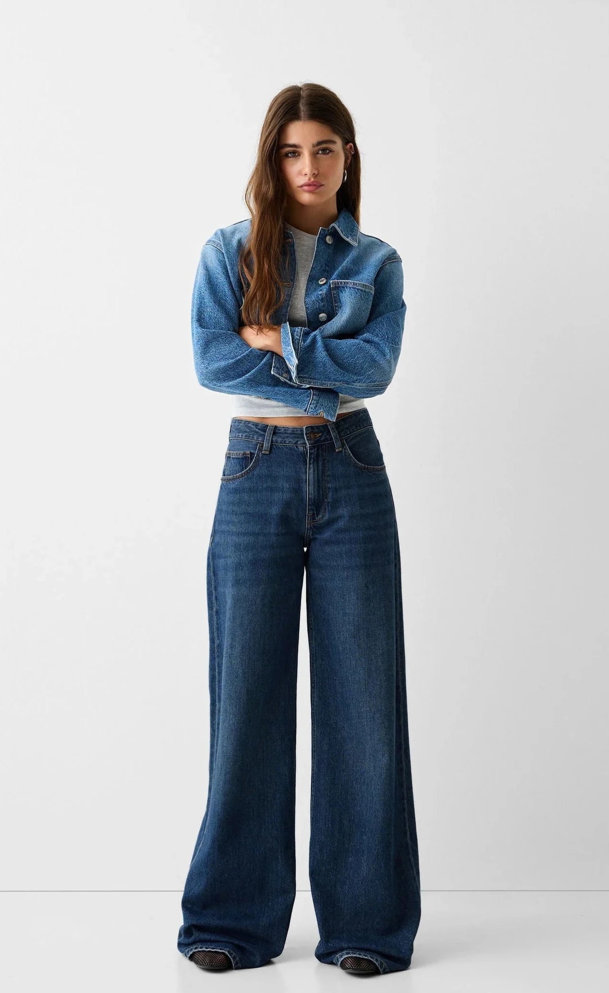 D600 High Waist Wide Leg Jeans | Dark Blue Wisker (MINOR FAULT)