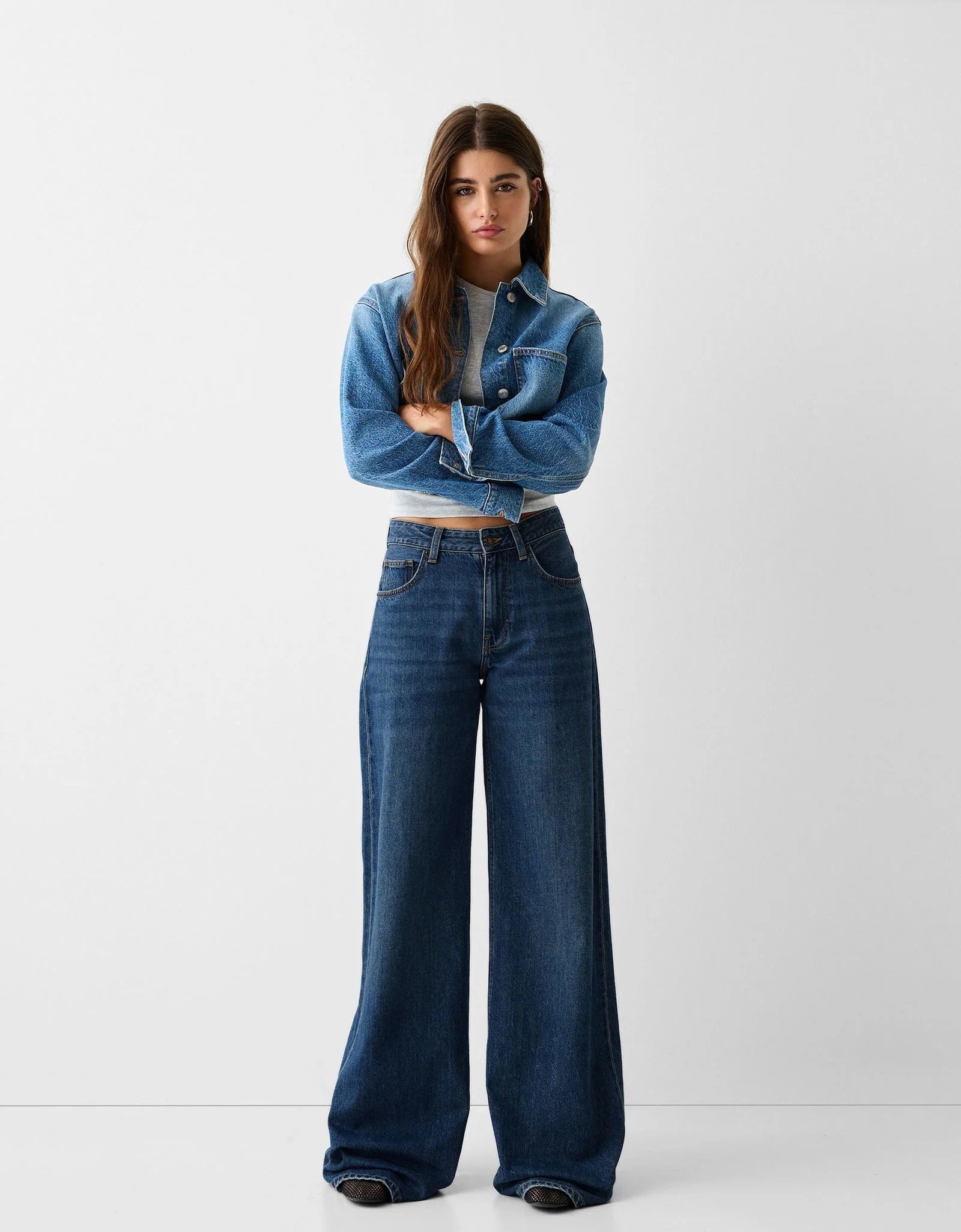 D600 High Waist Wide Leg Jeans | Dark Blue Wisker
