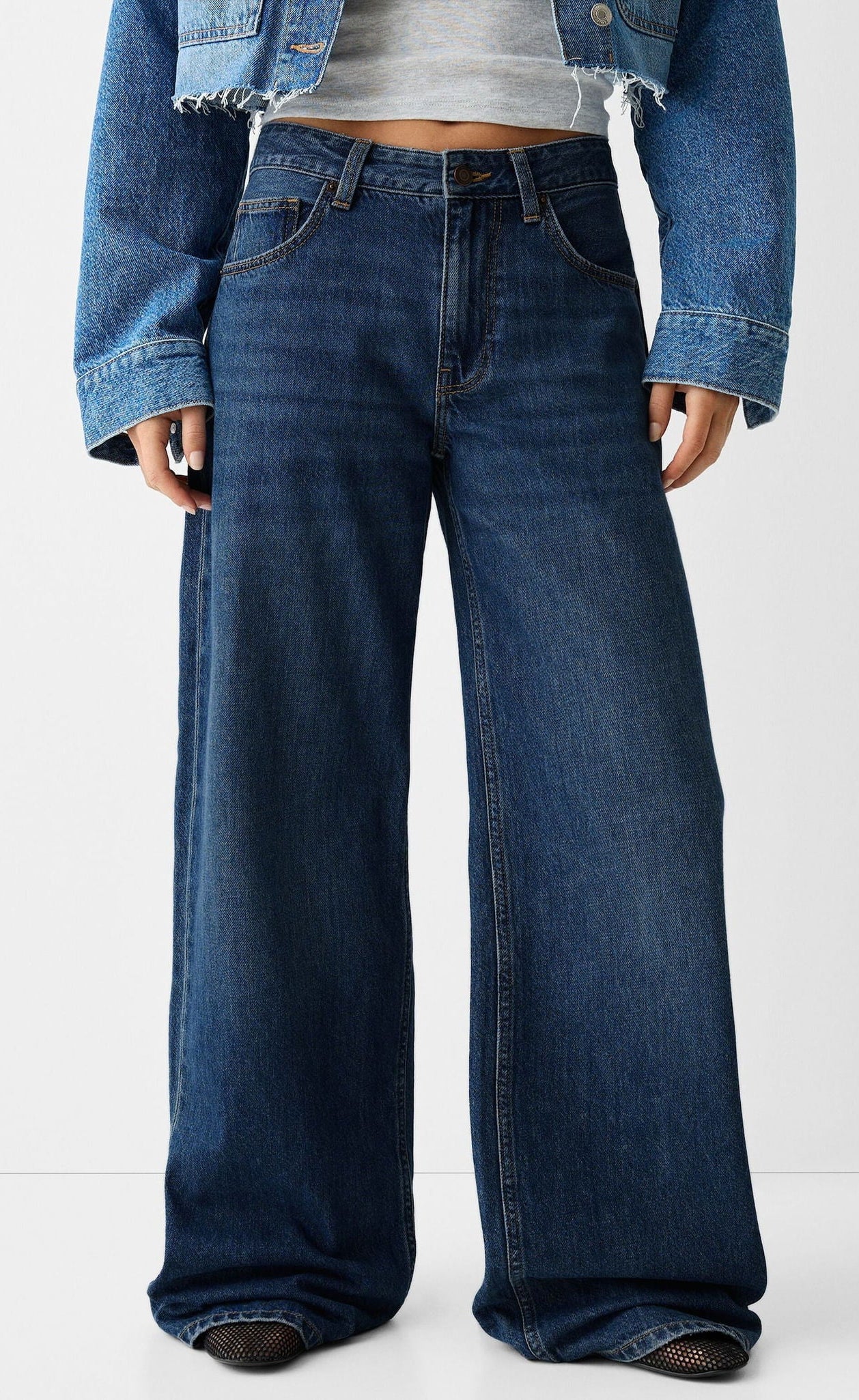 D600 High Waist Wide Leg Jeans | Dark Blue Wisker