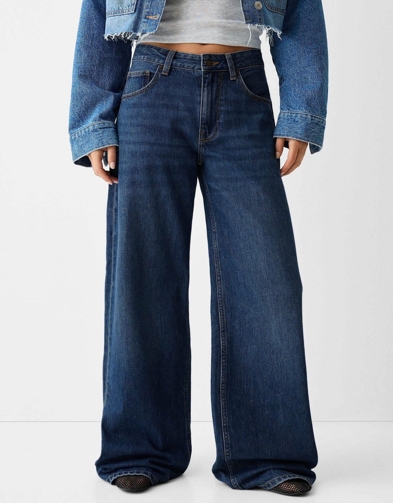 D600 High Waist Wide Leg Jeans | Dark Blue Wisker