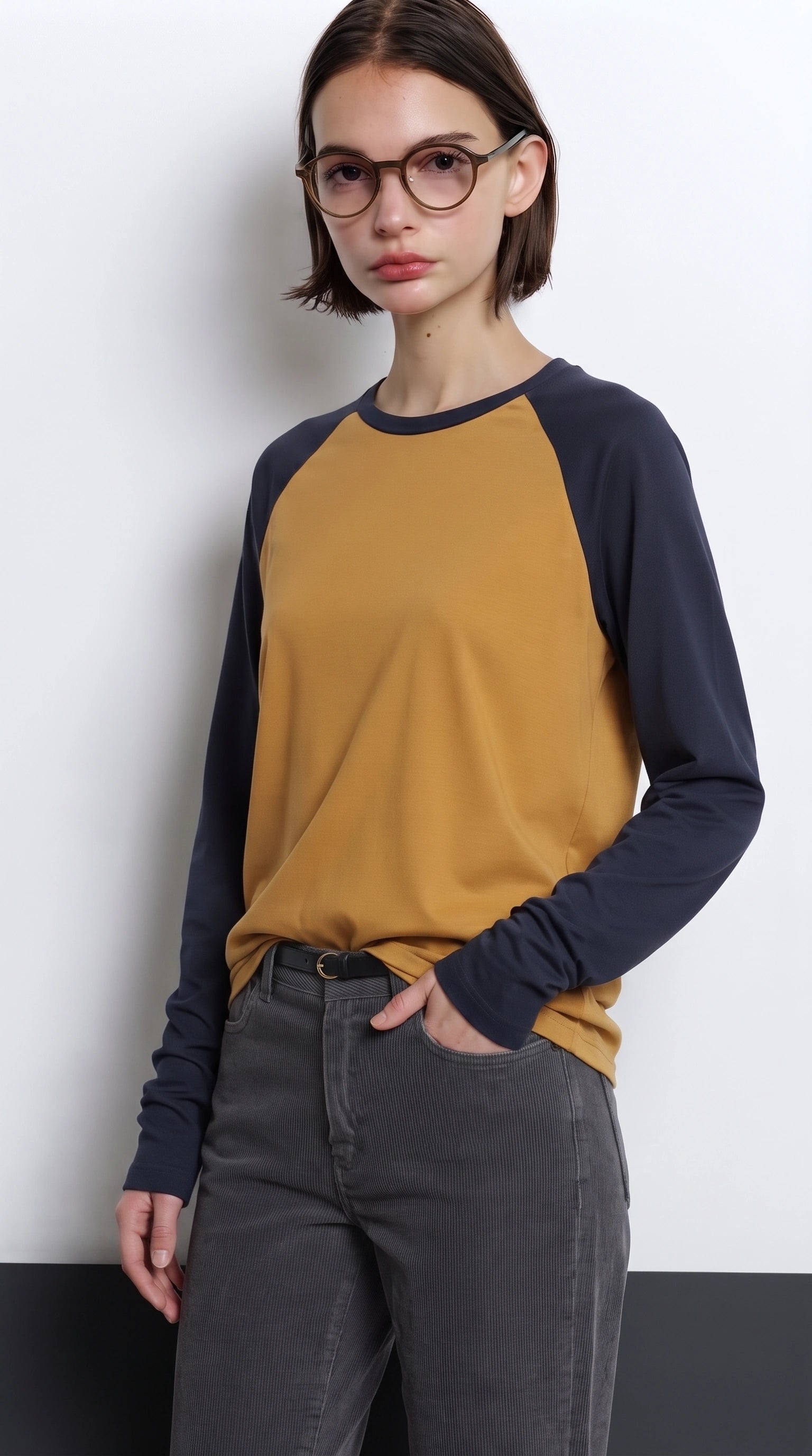 Contrast Raglan Sleeve Top | Mustard/Black