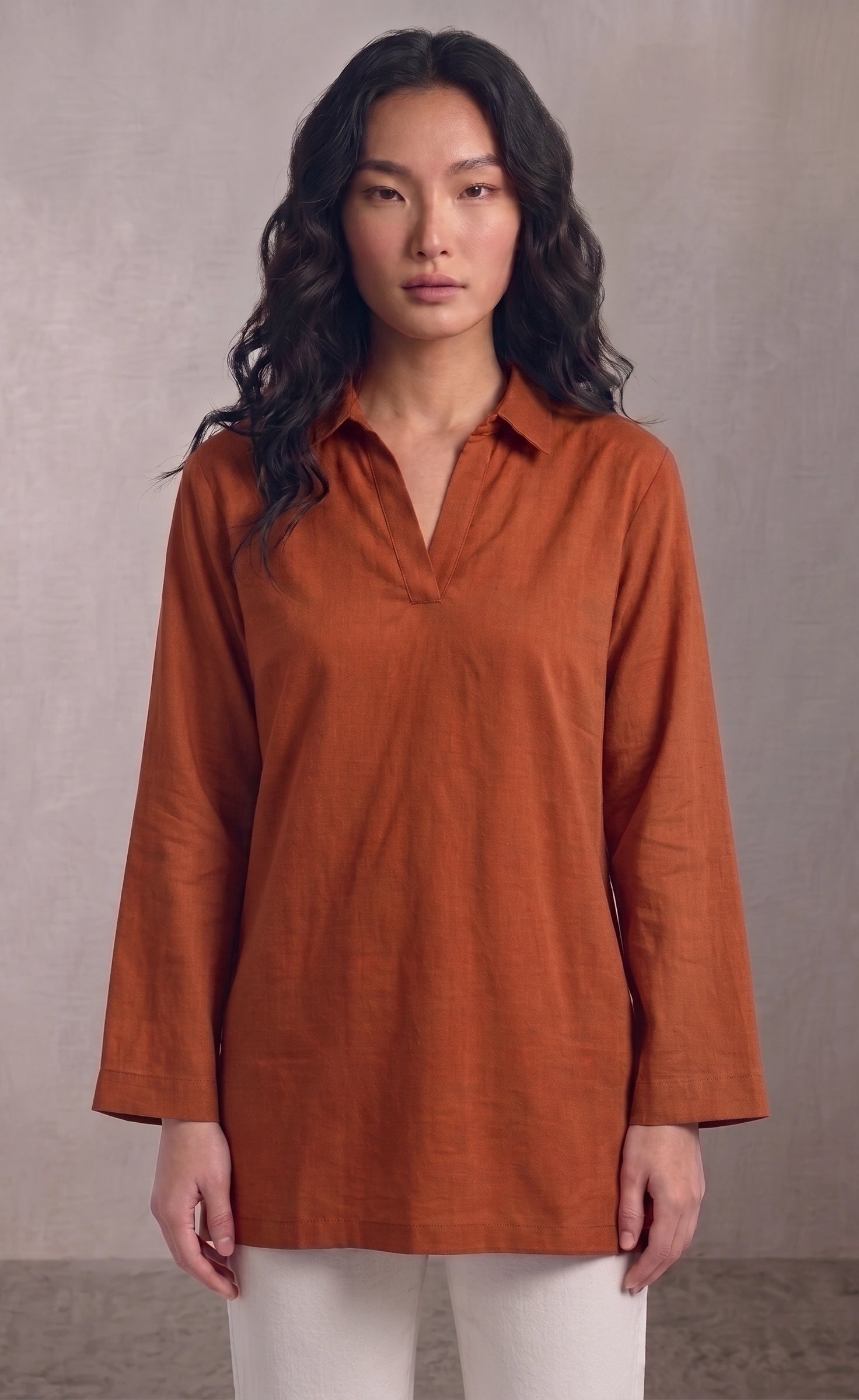 Oversized V-Neck Collar Shirt - Mustard