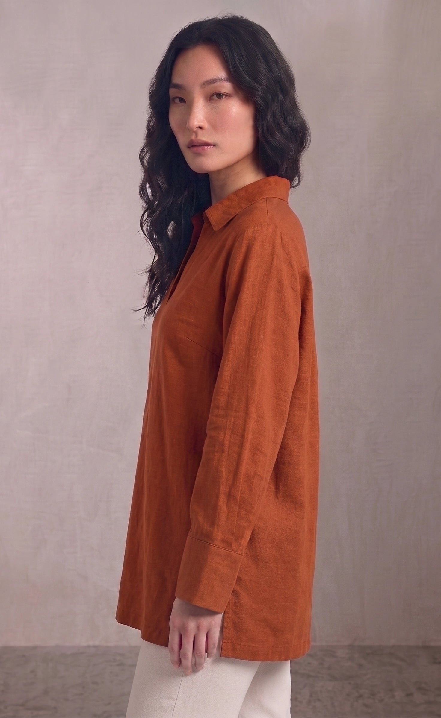 Oversized V-Neck Collar Shirt - Mustard