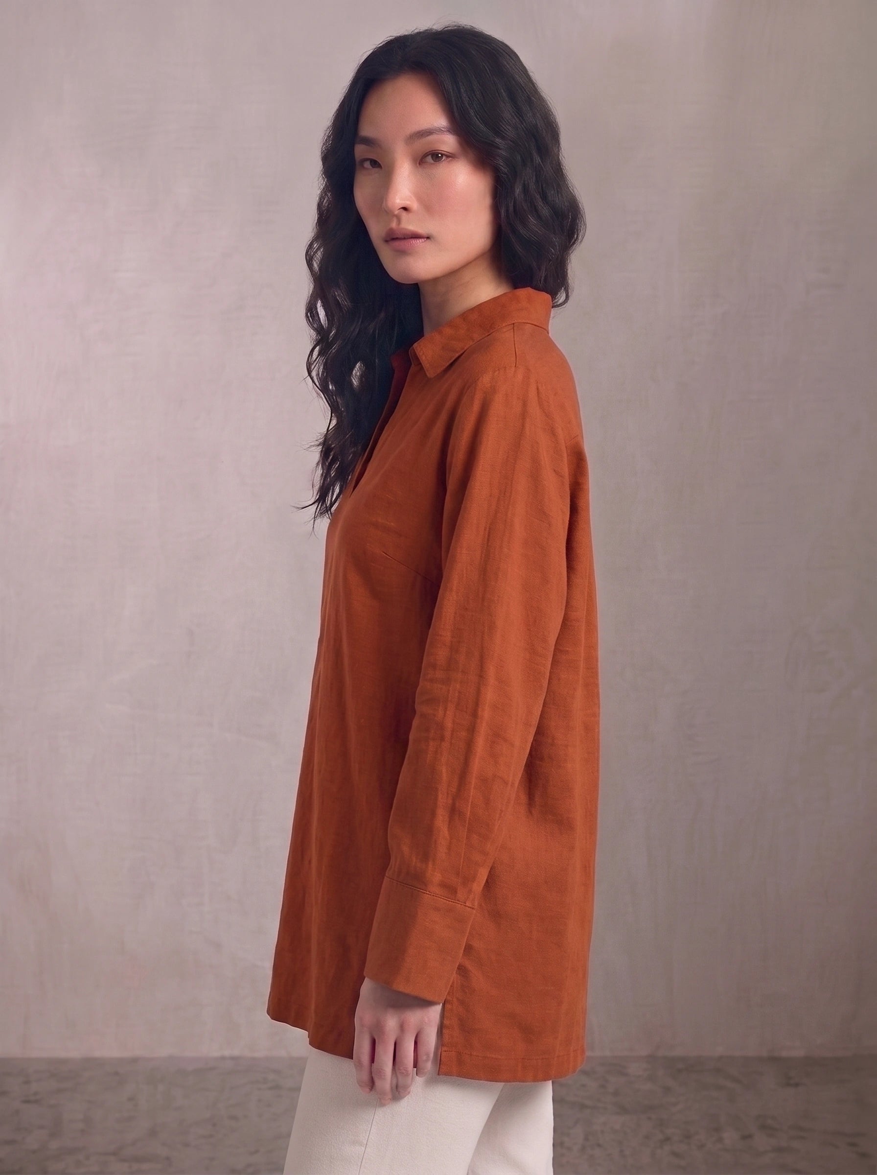 Oversized V-Neck Collar Shirt - Mustard