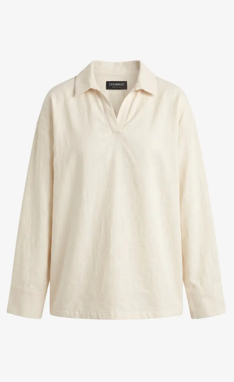 Oversized V-Neck Collar Shirt - Off White
