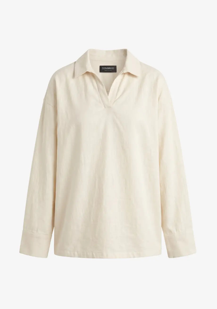 Oversized V-Neck Collar Shirt - Off White