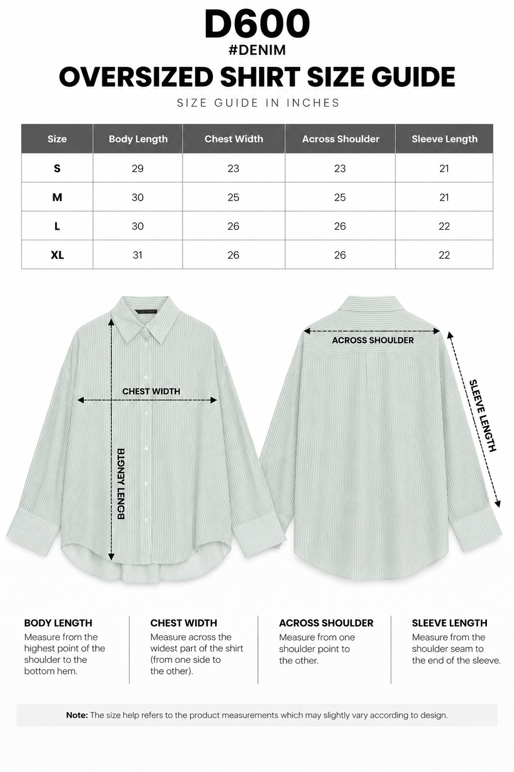 OVERSIZED BUTTON-UP SHIRT Size Guide