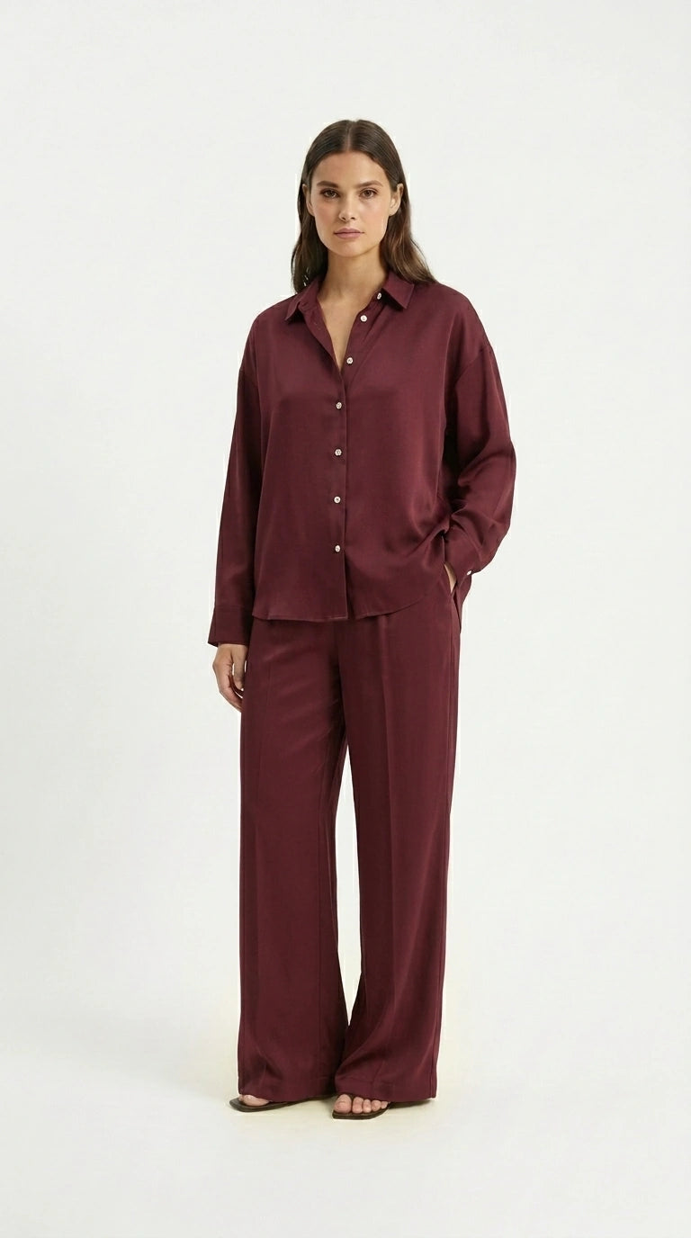 Oversized Textured Co-Ord Set | Maroon