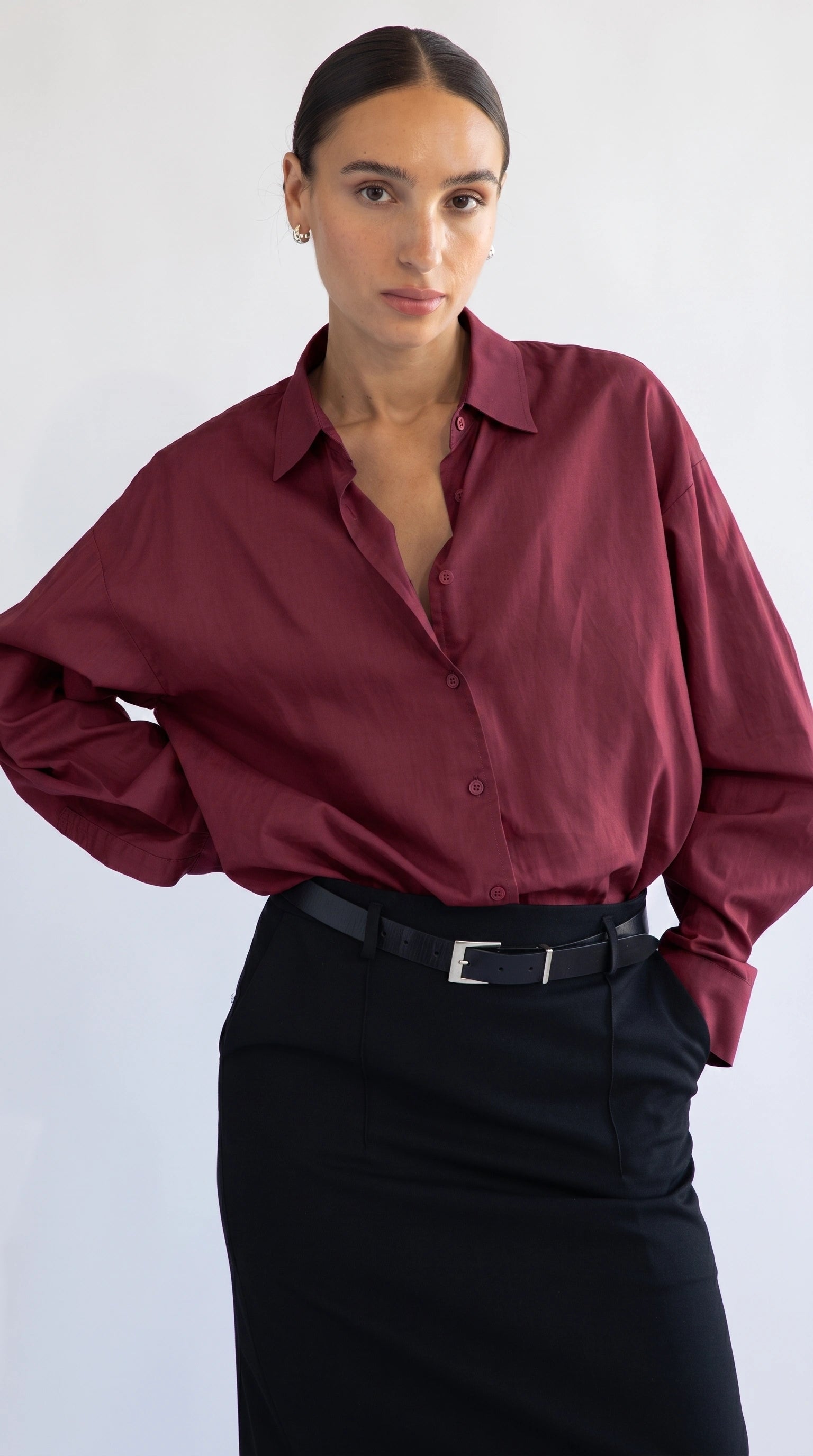 D600 Oversized Essentials Shirt | Maroon