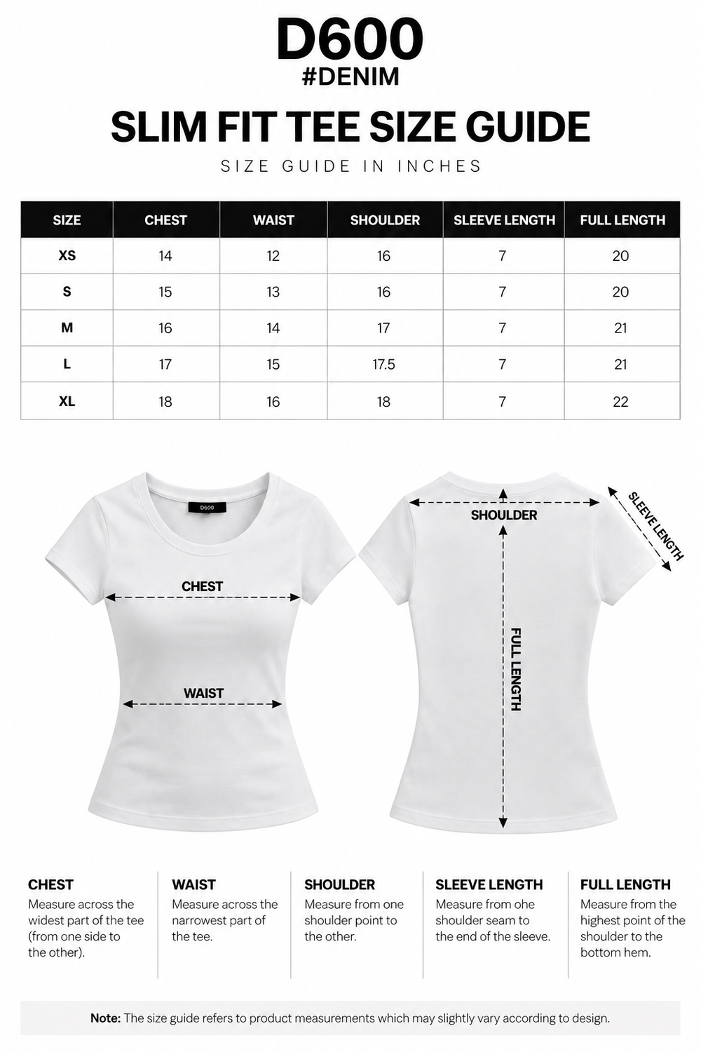 POLO SLIM FIT TEE Size Guide
