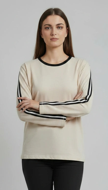 Striped Oversized Top | Beige