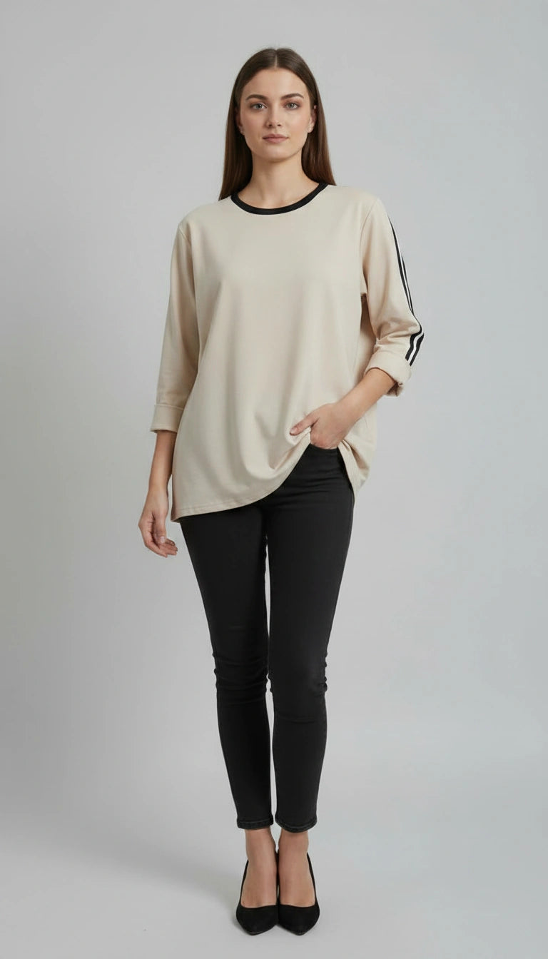 Striped Oversized Top | Beige