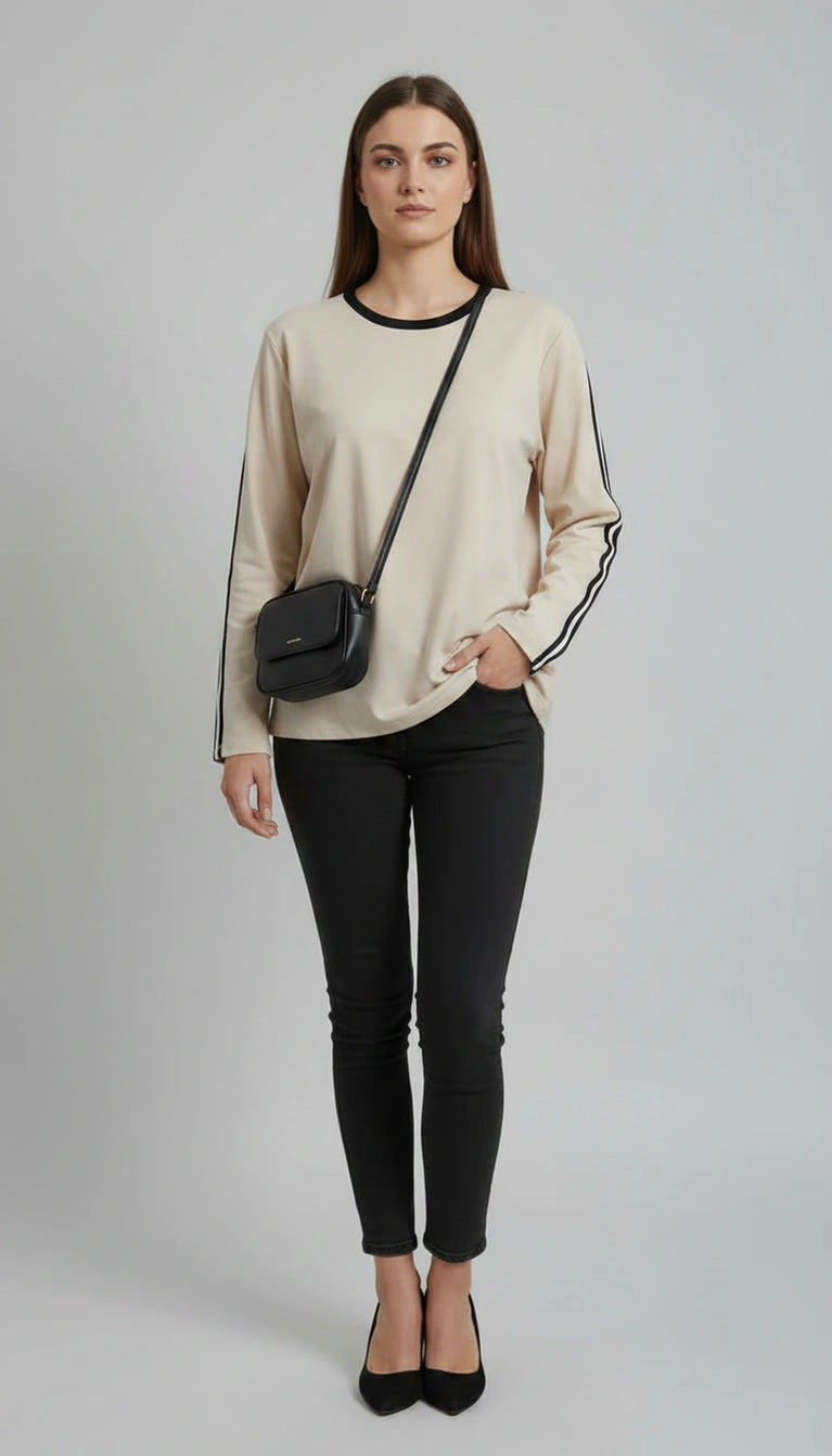 Striped Oversized Top | Beige