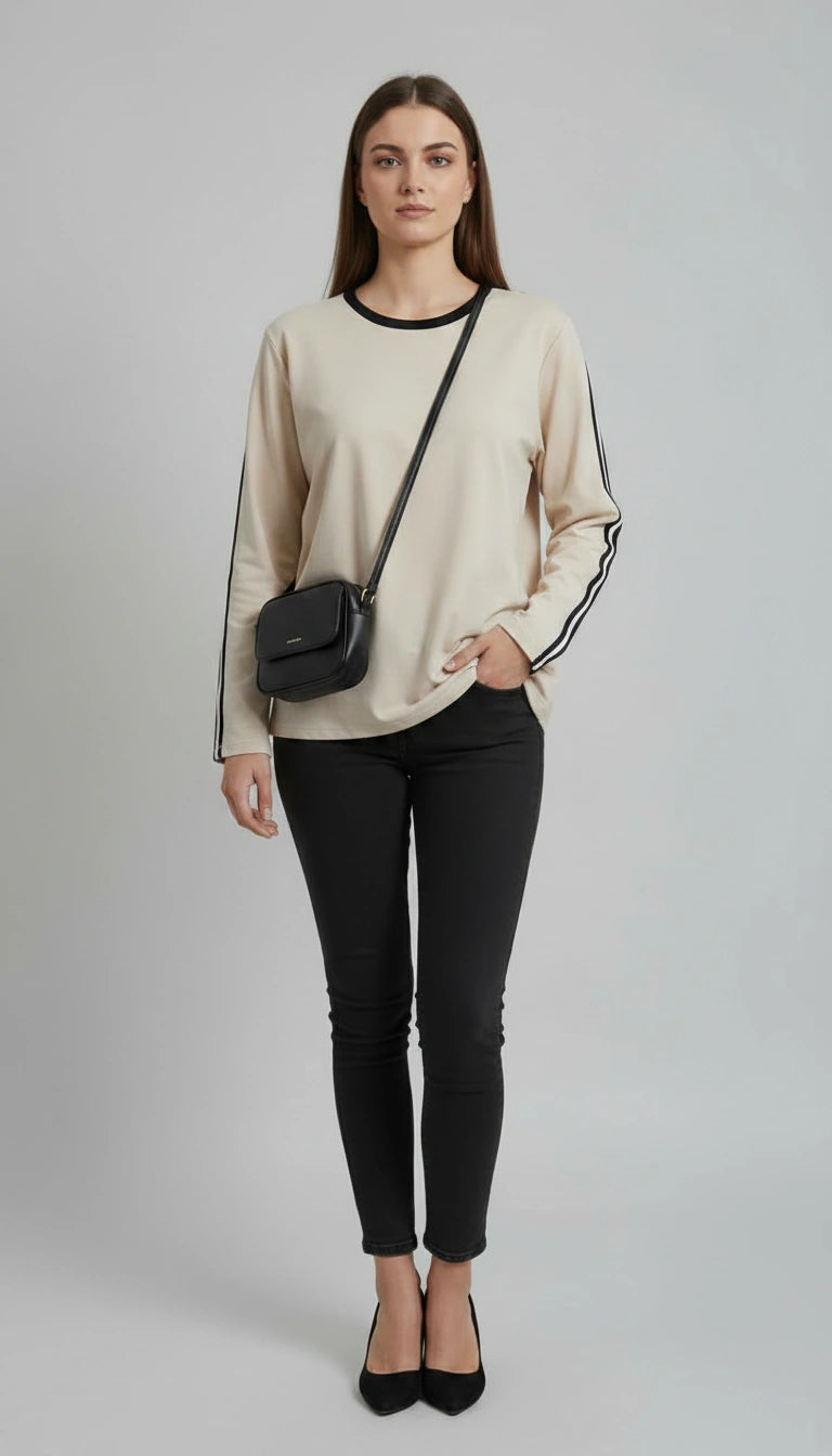 Striped Oversized Top | Beige