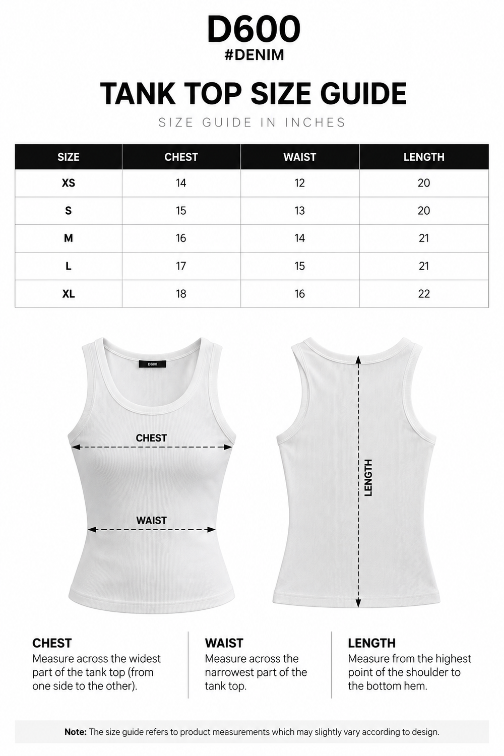 BASIC TANK TOP Size Guide