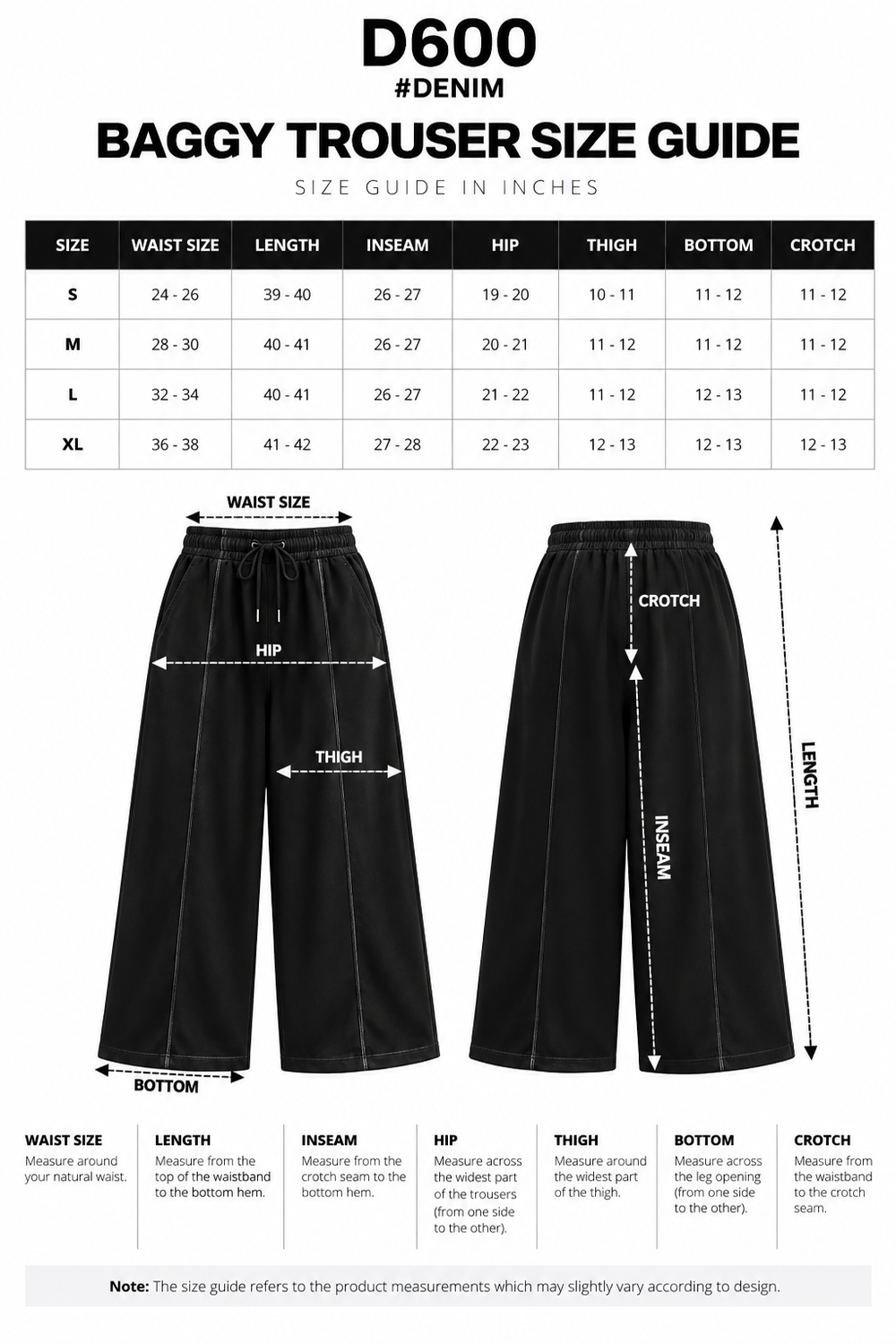 WIDE LEG CROSS STRIPE TROUSER Size Guide