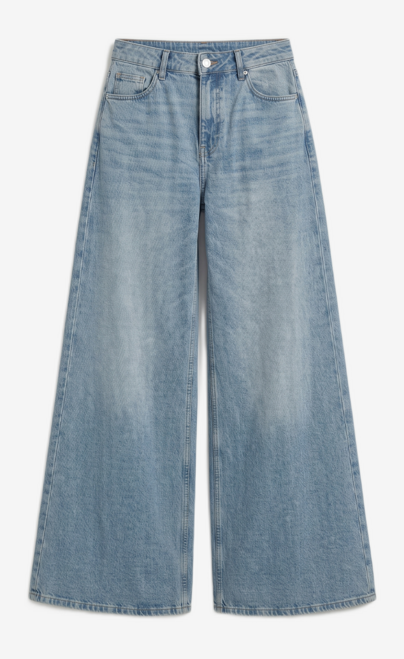 Blue High Rise Extra Wide Leg Jeans