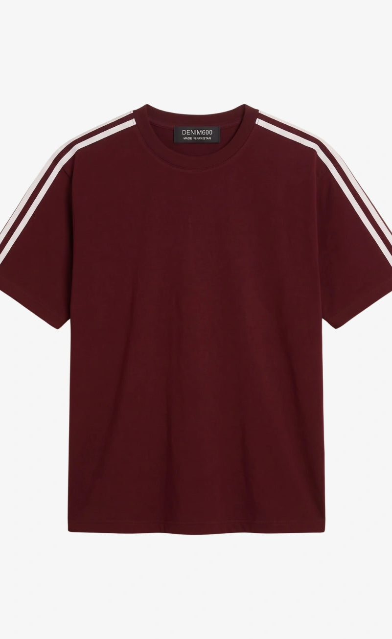 Oversized Stripe T-Shirt - Maroon