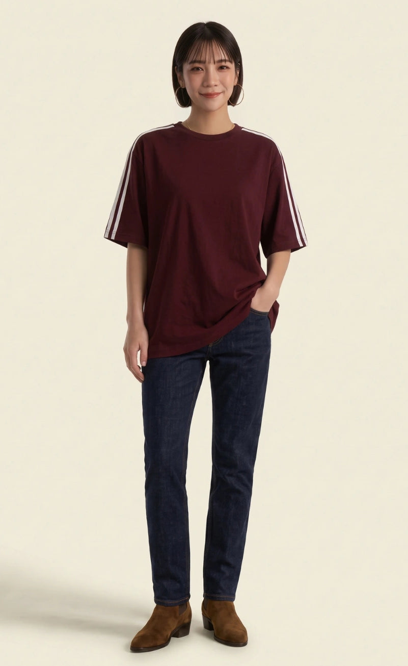 Oversized Stripe T-Shirt - Maroon