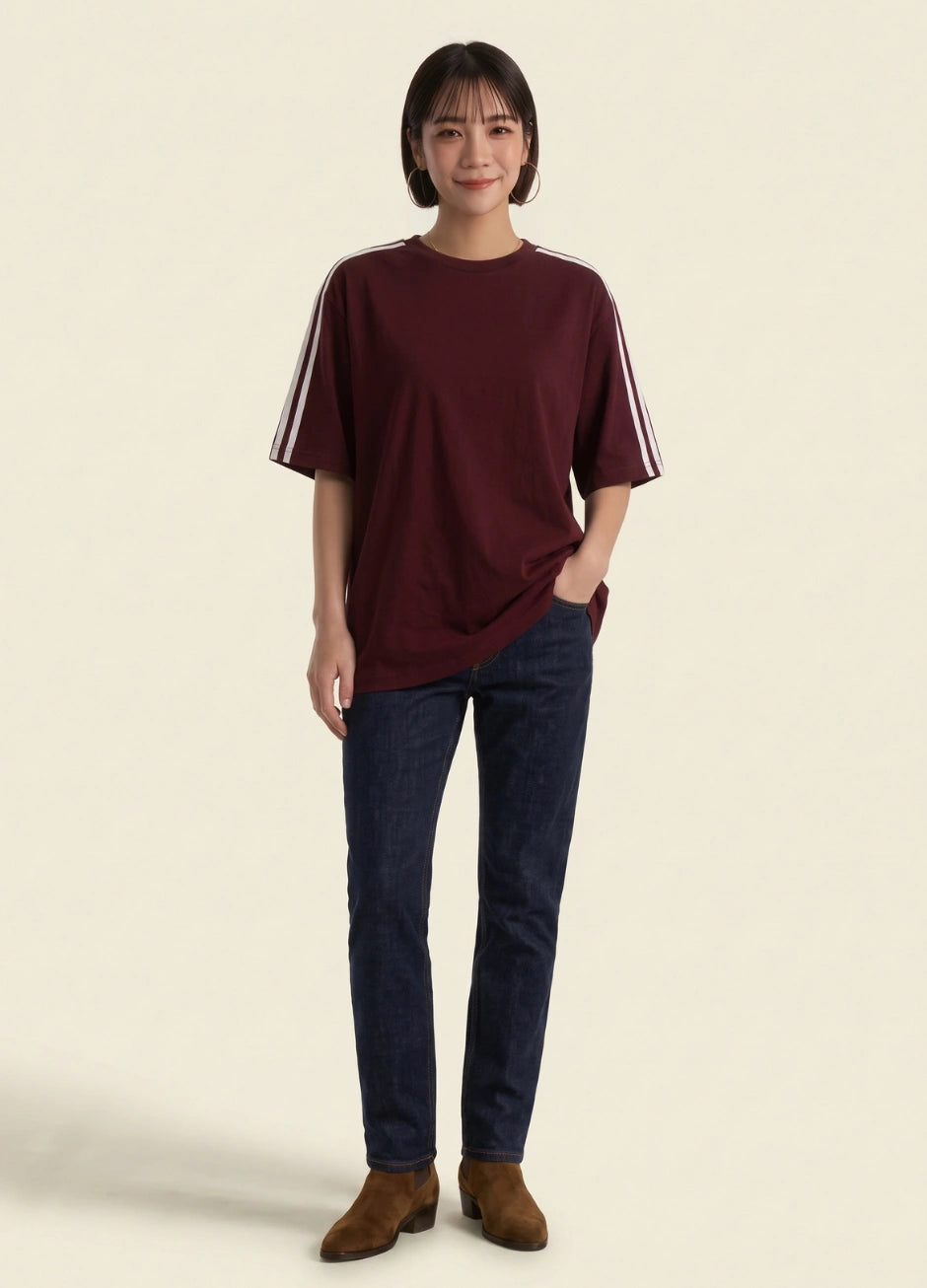 Oversized Stripe T-Shirt - Maroon