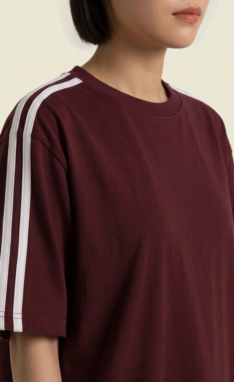 Oversized Stripe T-Shirt - Maroon