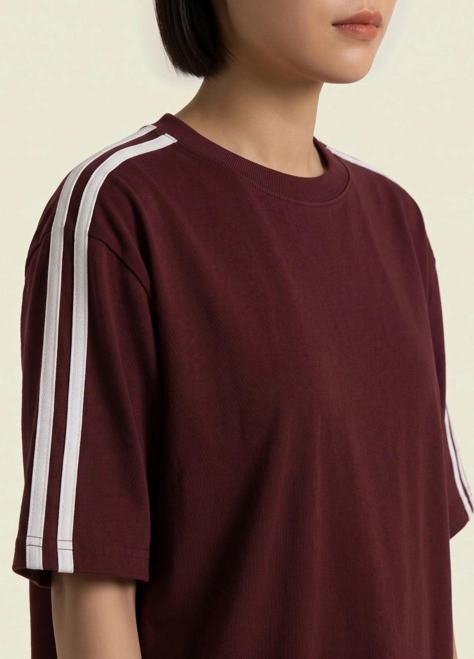 Oversized Stripe T-Shirt - Maroon