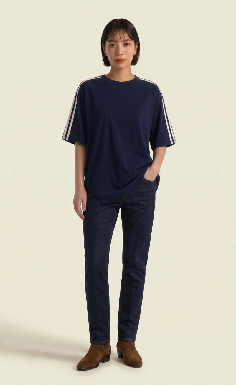 Oversized Stripe T-Shirt - Navy Blue