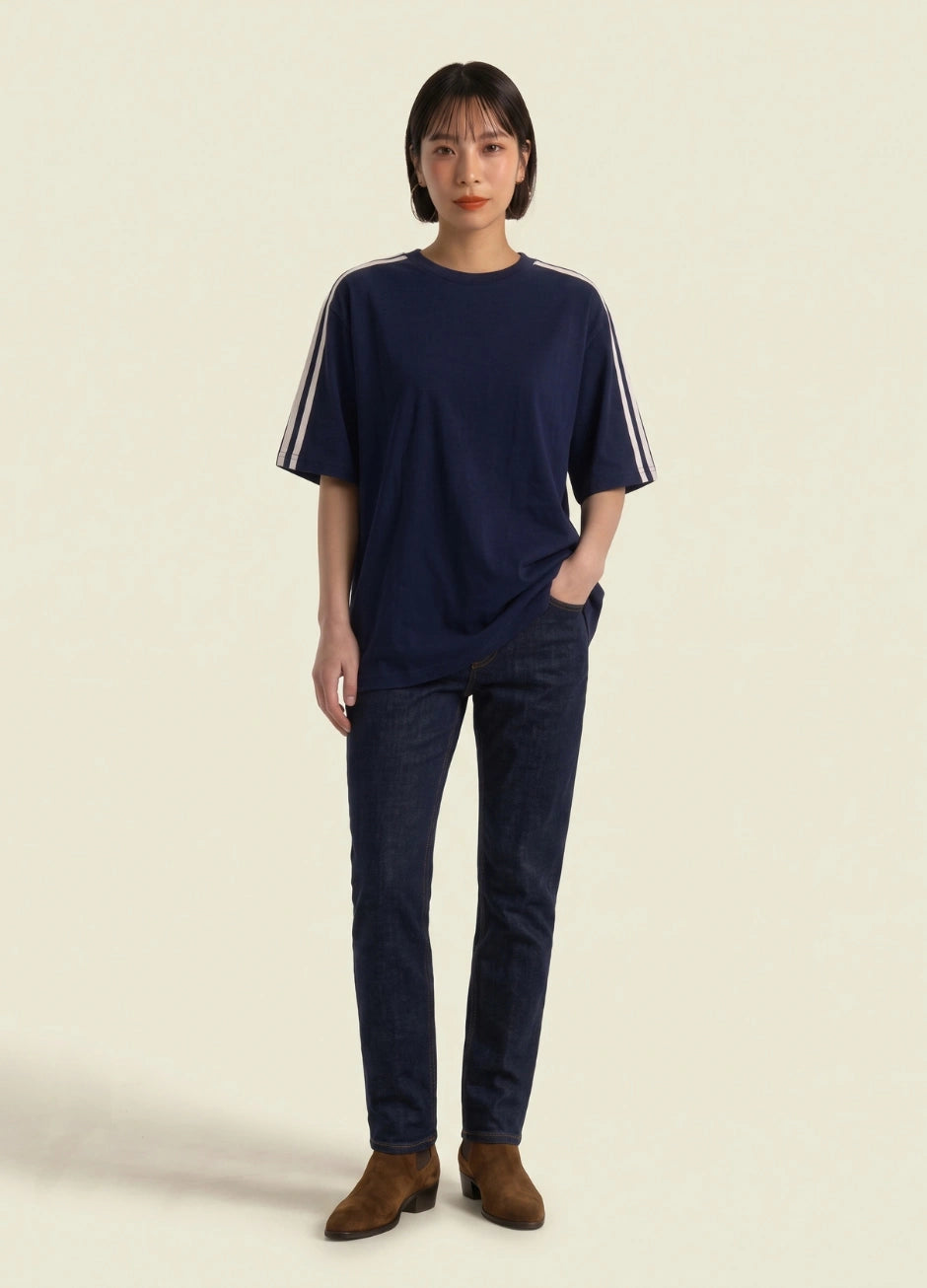 Oversized Stripe T-Shirt - Navy Blue