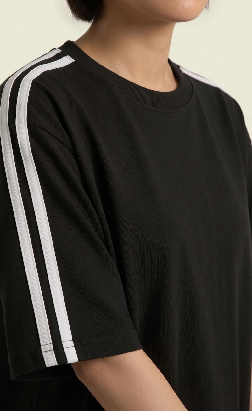Oversized Stripe T-Shirt - Black