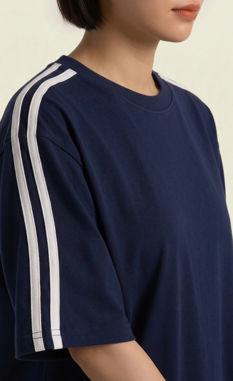 Oversized Stripe T-Shirt - Navy Blue