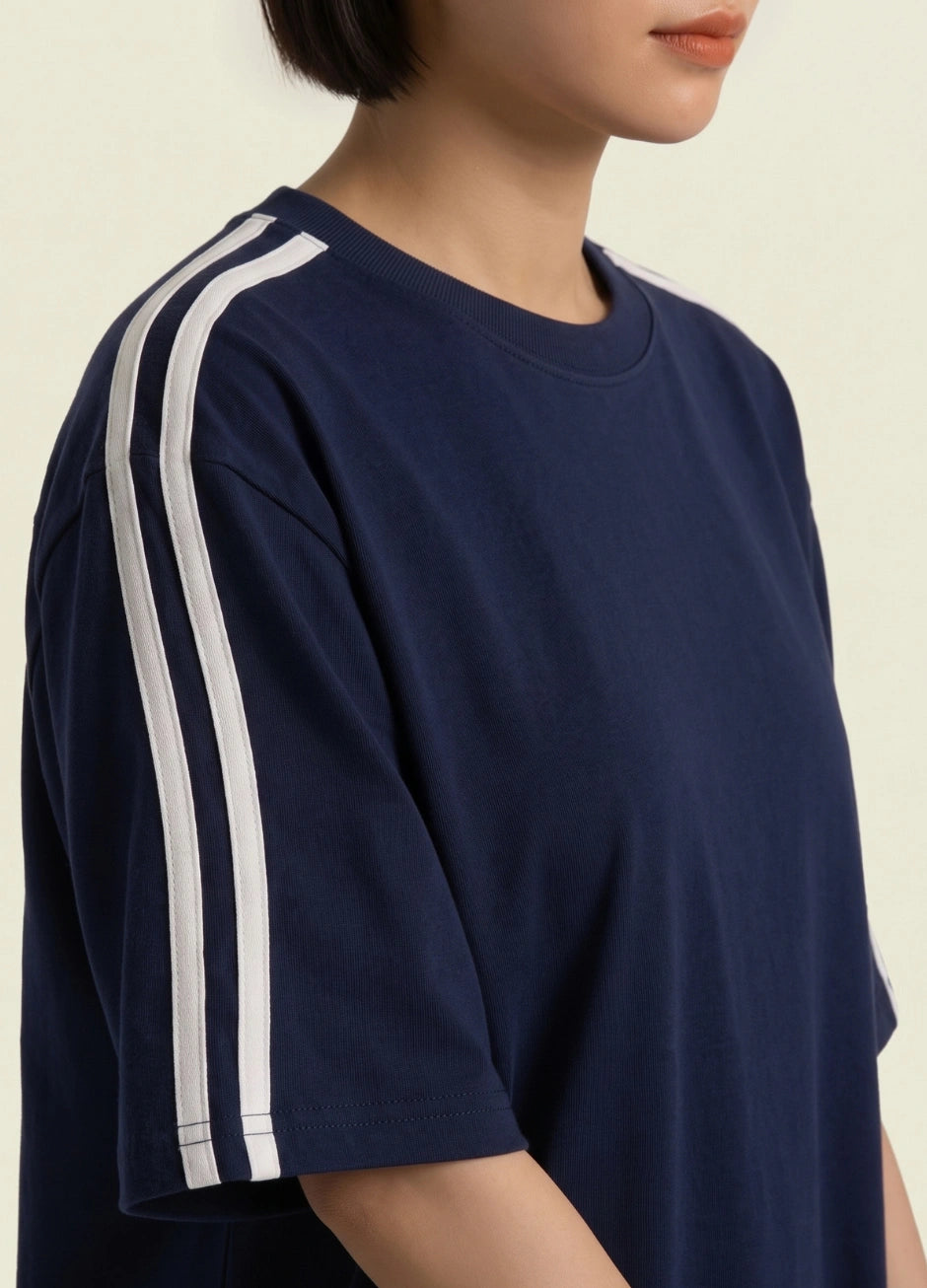Oversized Stripe T-Shirt - Navy Blue