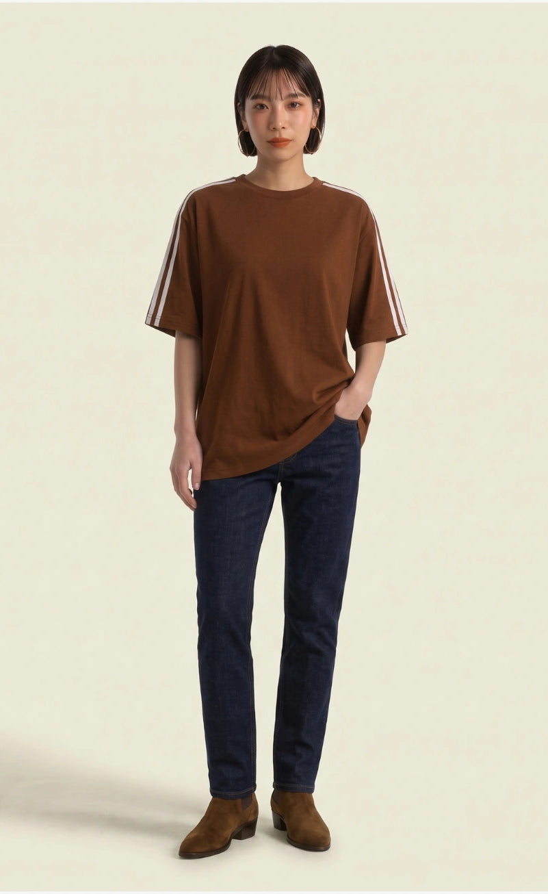 Oversized Stripe T-Shirt - Brown