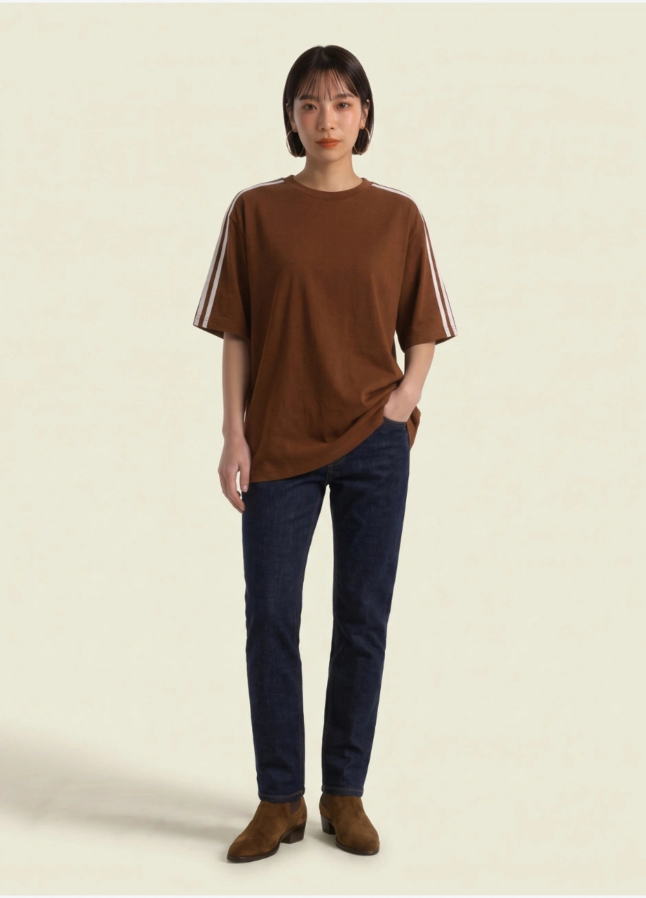 Oversized Stripe T-Shirt - Brown