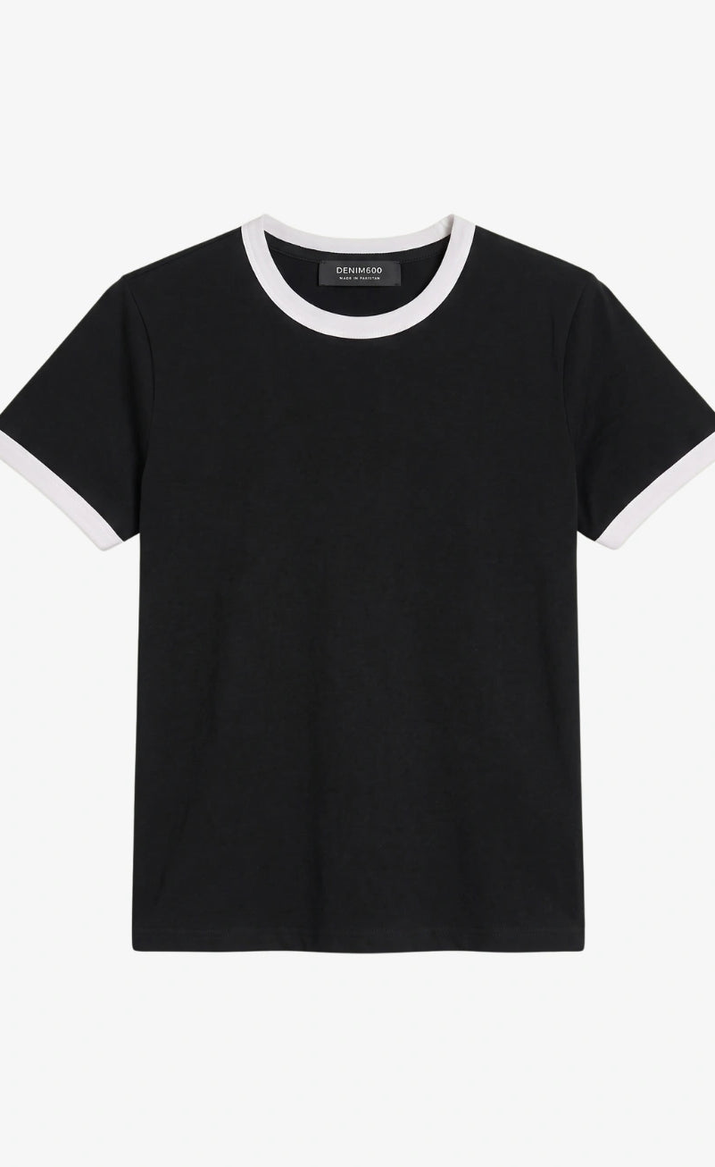 Contrast Trim T-Shirt - Black