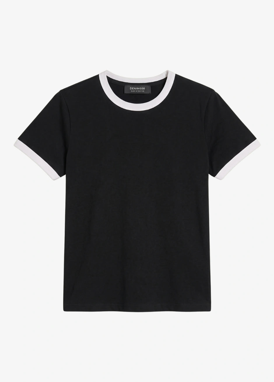 Contrast Trim T-Shirt - Black