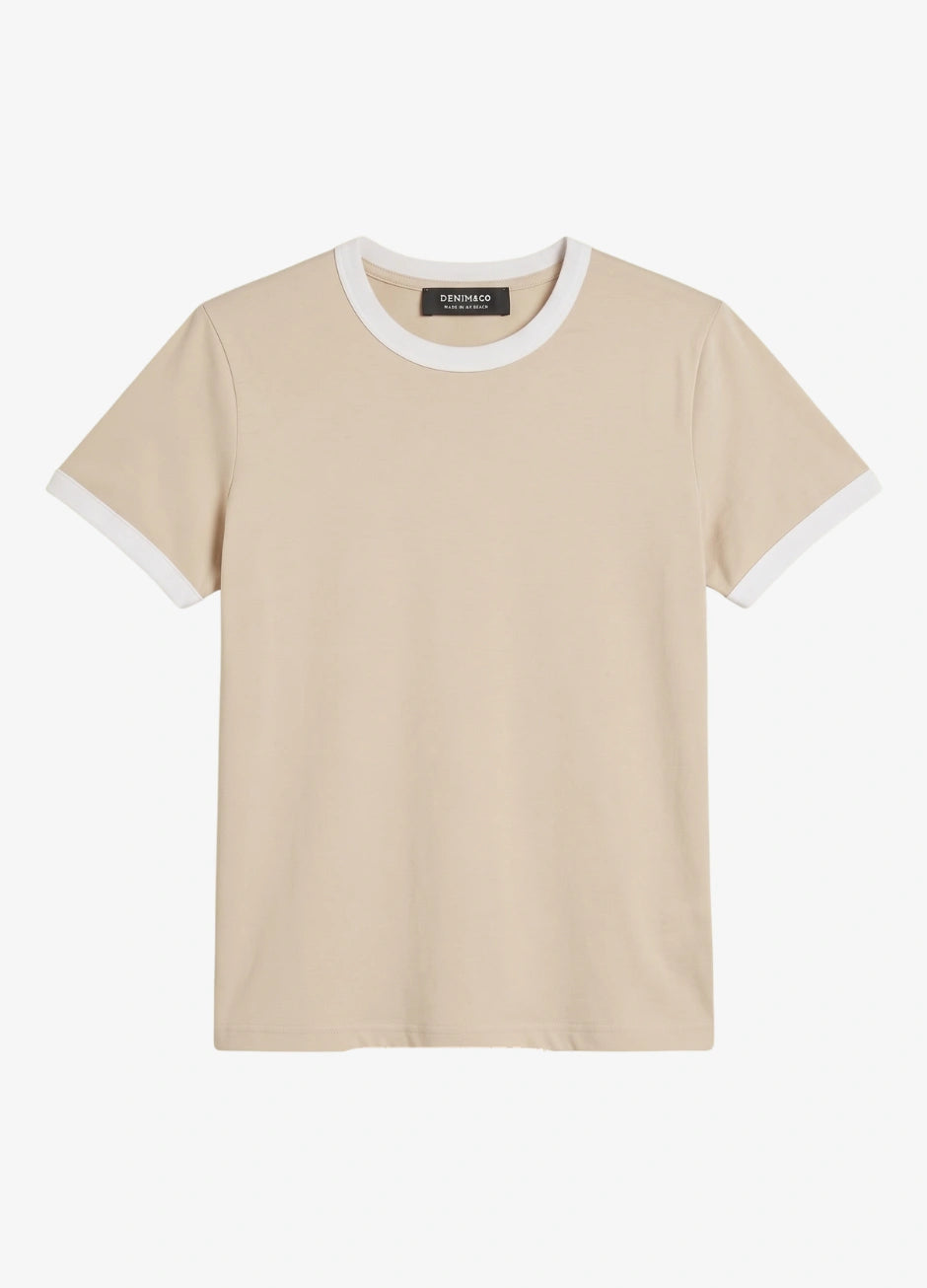 Contrast Trim T-Shirt - Beige