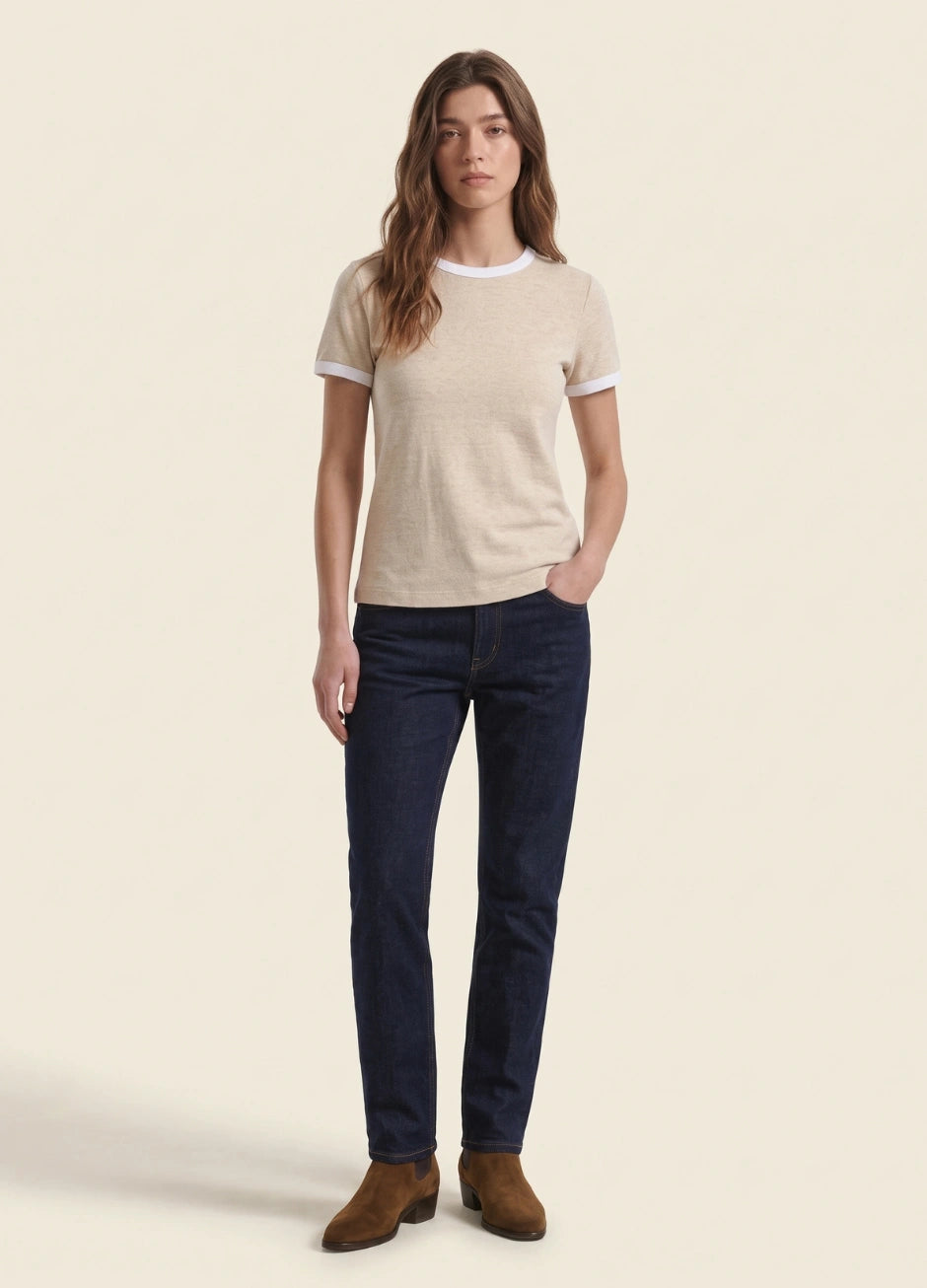 Contrast Trim T-Shirt - Beige