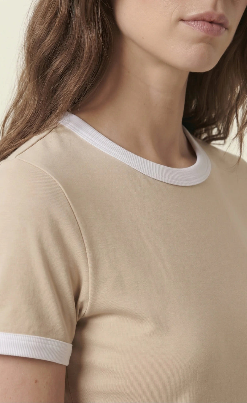 Contrast Trim T-Shirt - Beige