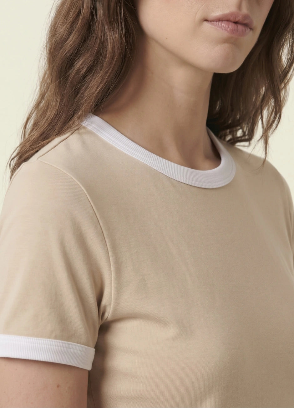 Contrast Trim T-Shirt - Beige