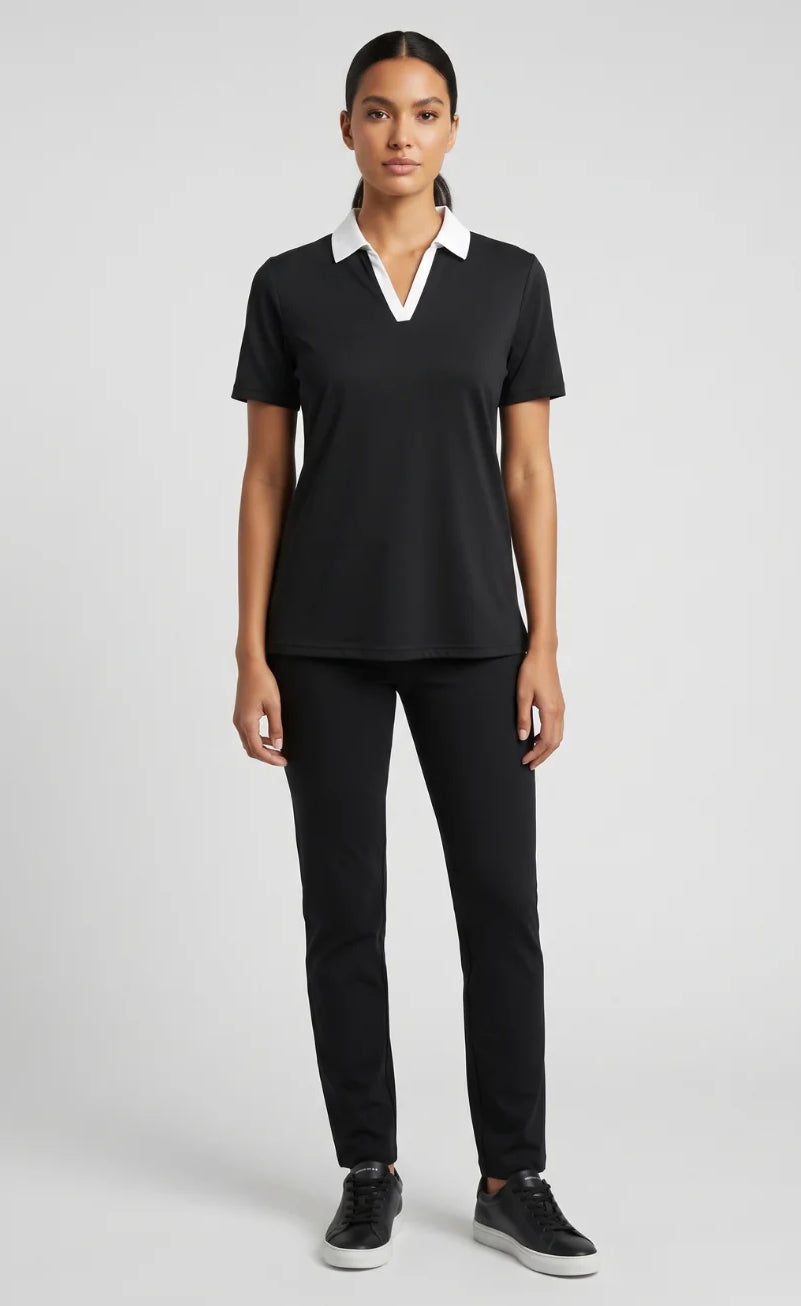 D600 Essential Contrast Collar Polo - Black