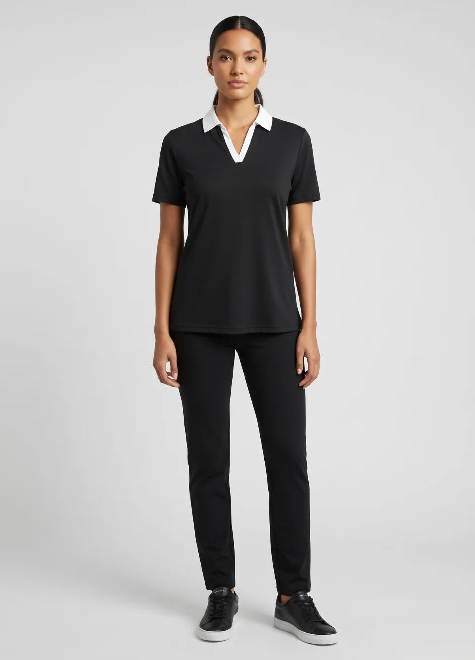 D600 Essential Contrast Collar Polo - Black