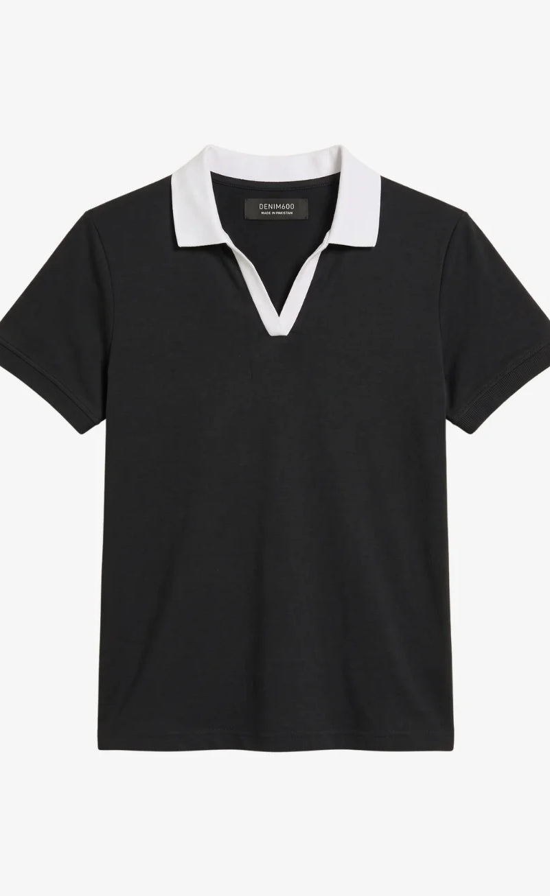 D600 Essential Contrast Collar Polo - Black