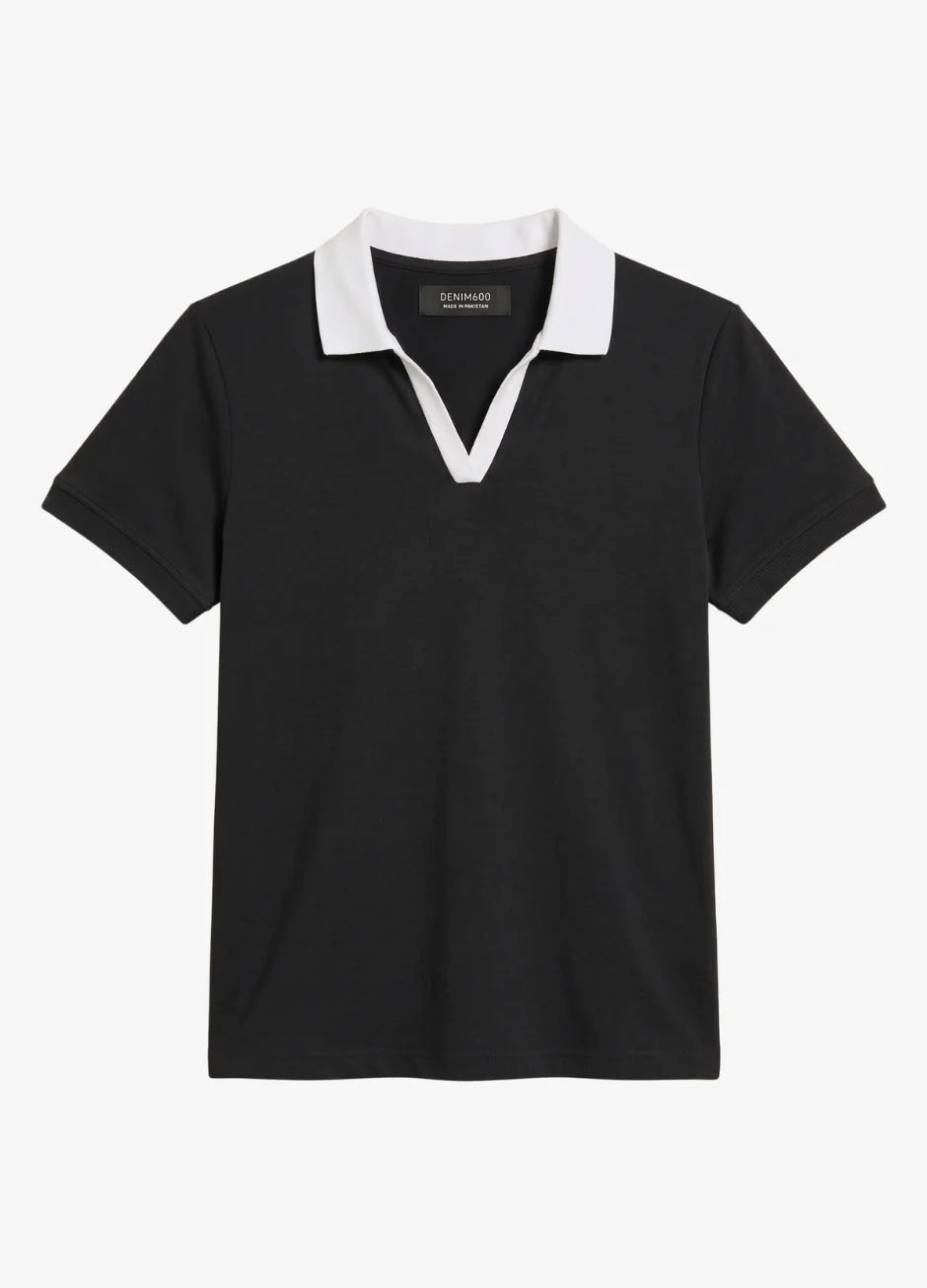 D600 Essential Contrast Collar Polo - Black