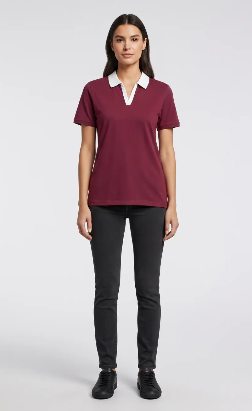 D600 Essential Contrast Collar Polo - Maroon