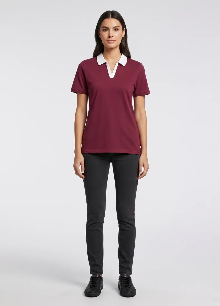 D600 Essential Contrast Collar Polo - Maroon
