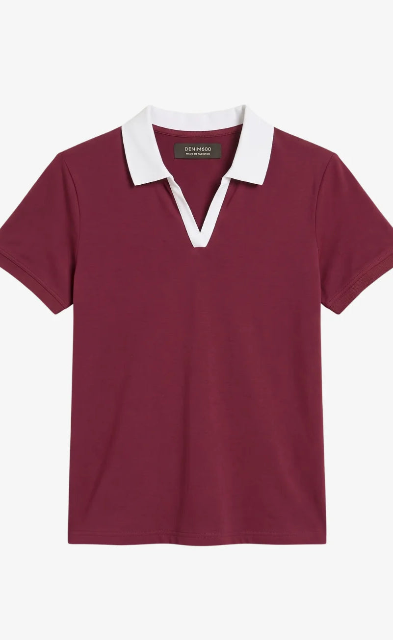 D600 Essential Contrast Collar Polo - Maroon