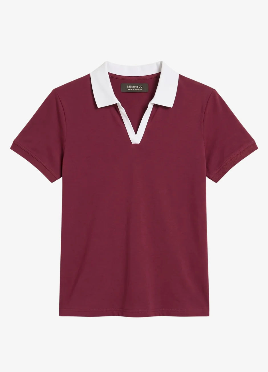 D600 Essential Contrast Collar Polo - Maroon