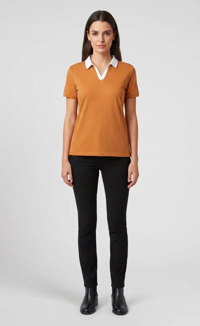 D600 Essential Contrast Collar Polo - Mustard