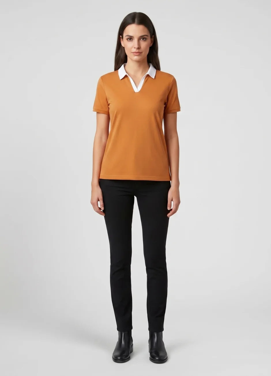 D600 Essential Contrast Collar Polo - Mustard