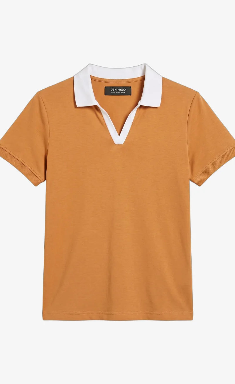 D600 Essential Contrast Collar Polo - Mustard